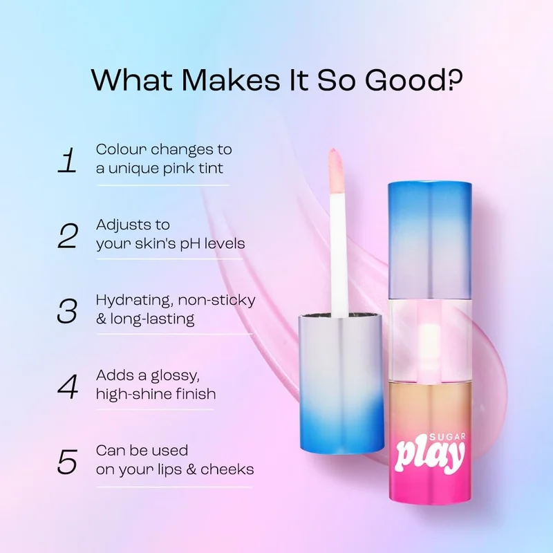 شوجر كوزماتيكس SUGAR Cosmetics Sugar Play Mega Hype Colour Changing Lip Oil - pH Reactive Lip & Cheek Oil, 4.4ml